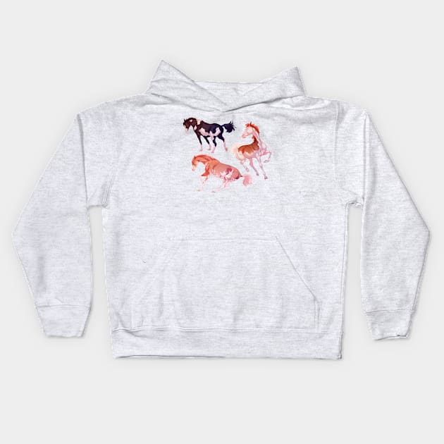 Three Horses Kids Hoodie by kelseydjpaint